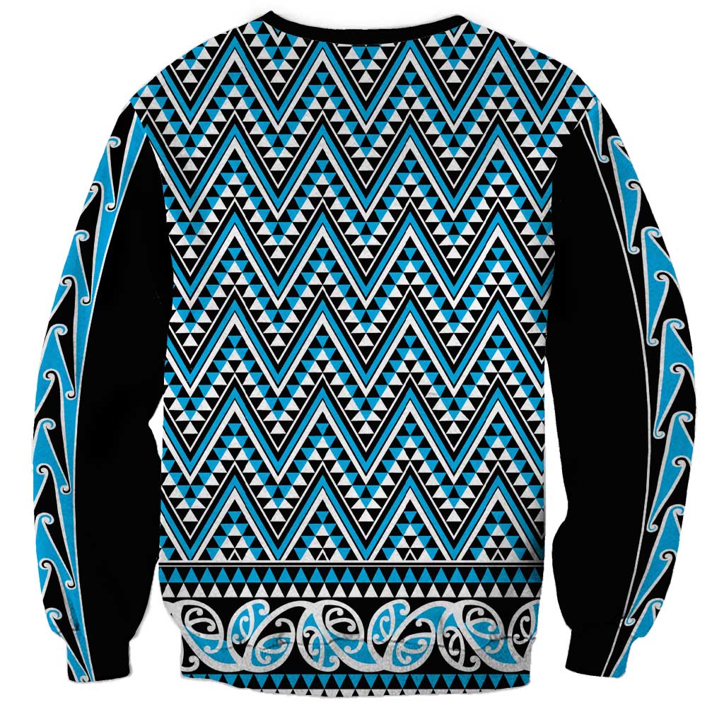 New Zealand Maori Niho Taniwha Sweatshirt Kikorangi Mangopare and Puhoro Pattern LT9 - Polynesian Pride
