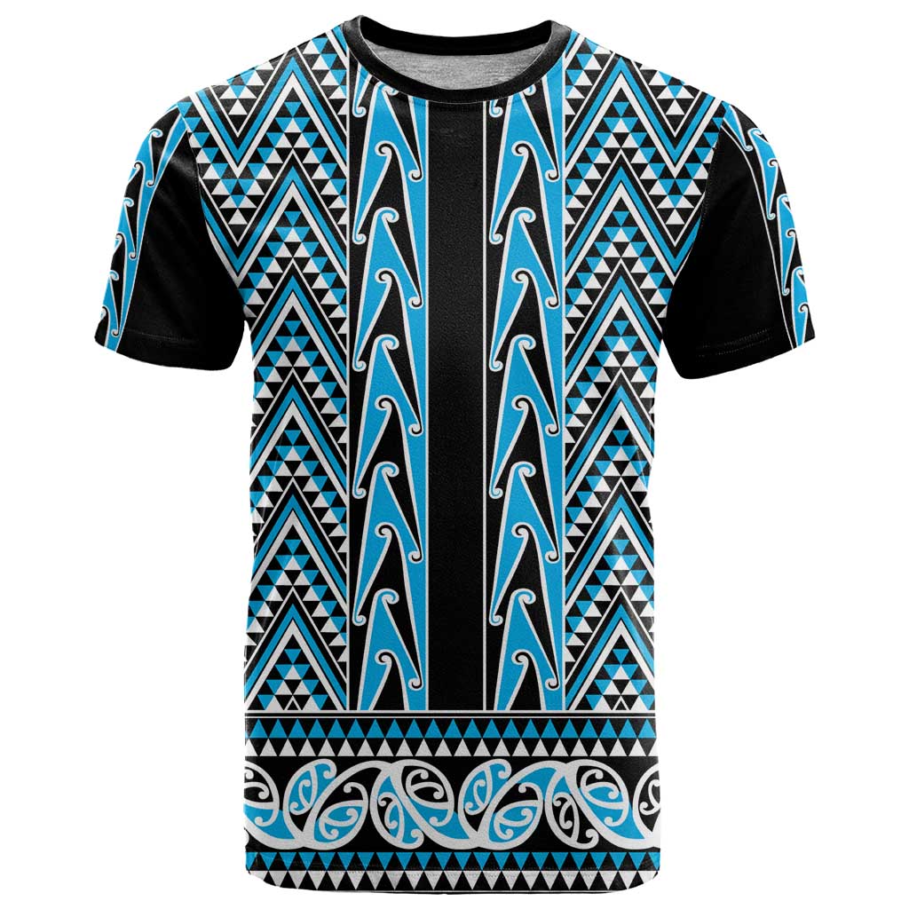New Zealand Maori Niho Taniwha T Shirt Kikorangi Mangopare and Puhoro Pattern