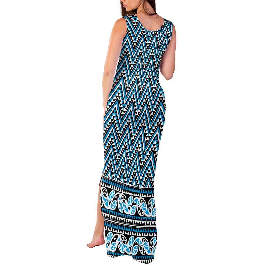 New Zealand Maori Niho Taniwha Tank Maxi Dress Kikorangi Mangopare and Puhoro Pattern
