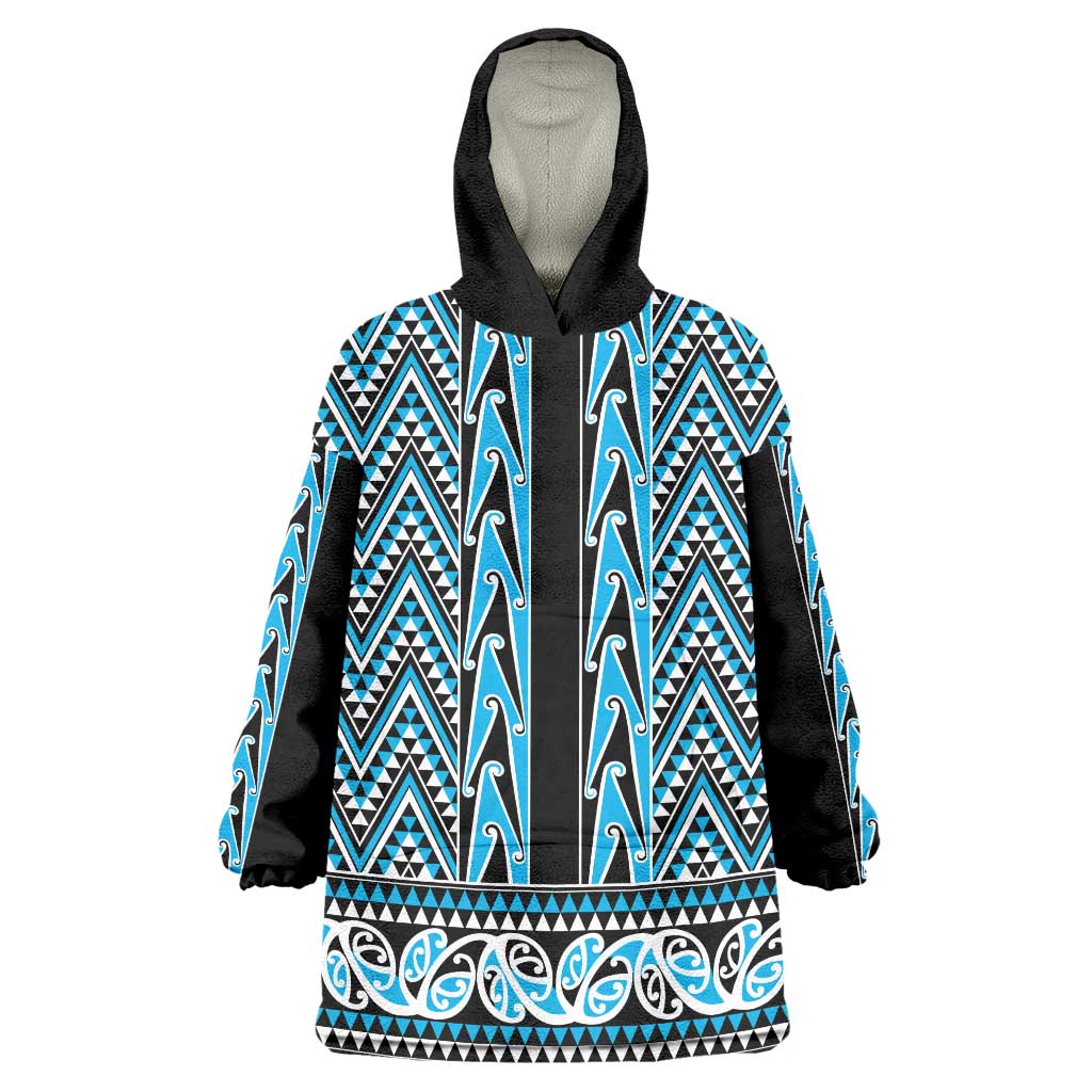 New Zealand Maori Niho Taniwha Wearable Blanket Hoodie Kikorangi Mangopare and Puhoro Pattern LT9 One Size Blue - Polynesian Pride