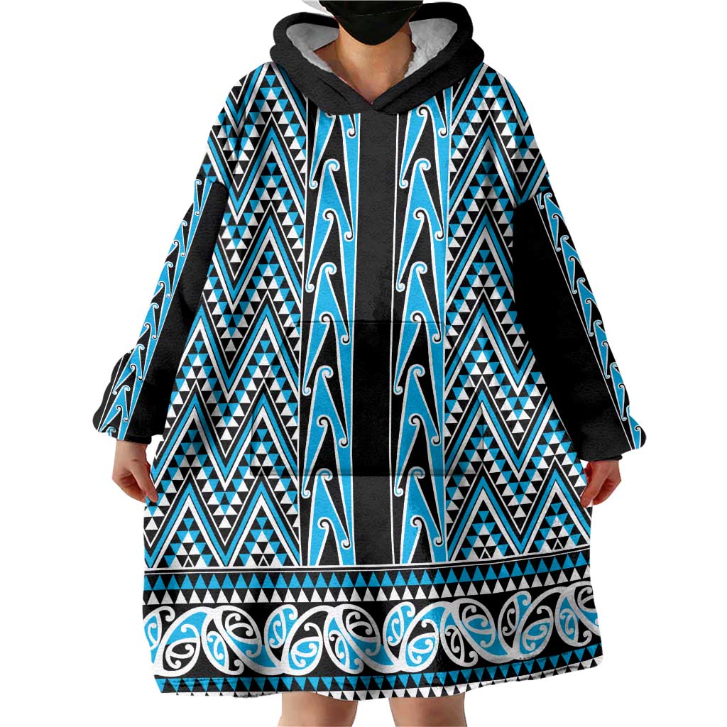 New Zealand Maori Niho Taniwha Wearable Blanket Hoodie Kikorangi Mangopare and Puhoro Pattern LT9 - Polynesian Pride