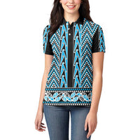 New Zealand Maori Niho Taniwha Women Polo Shirt Kikorangi Mangopare and Puhoro Pattern