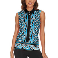 New Zealand Maori Niho Taniwha Women Sleeveless Polo Shirt Kikorangi Mangopare and Puhoro Pattern