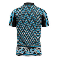 New Zealand Maori Niho Taniwha Zipper Polo Shirt Kikorangi Mangopare and Puhoro Pattern - Polynesian Pride