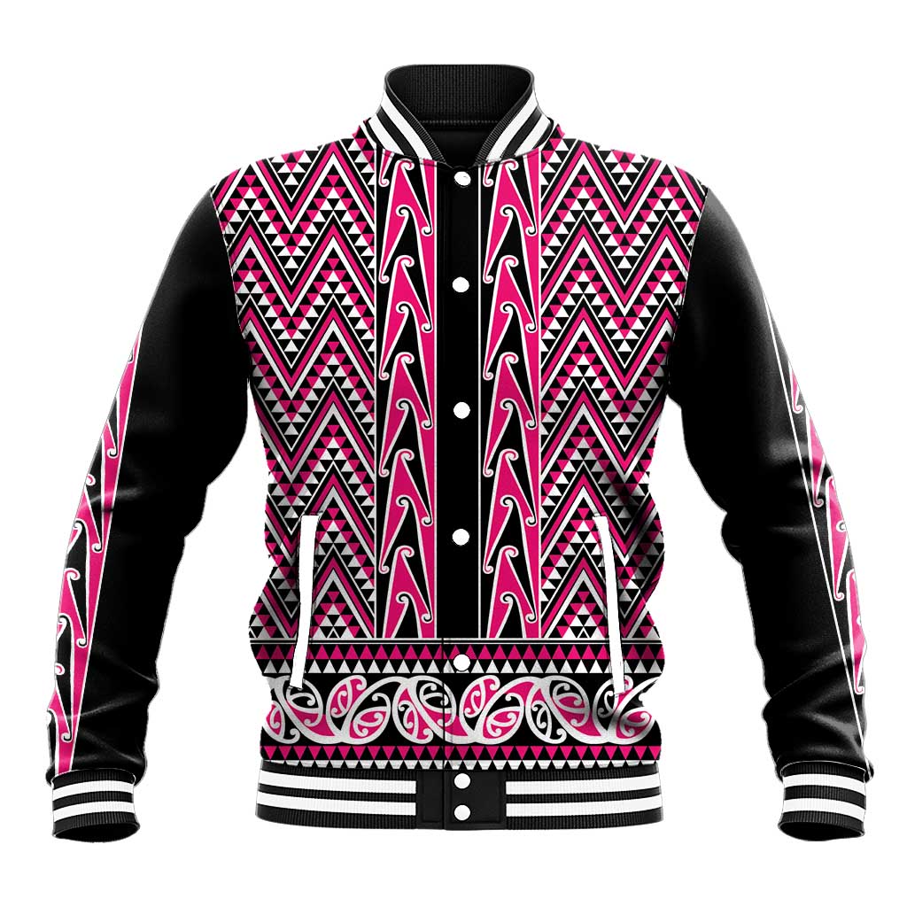 New Zealand Maori Niho Taniwha Baseball Jacket Mawhero Mangopare and Puhoro Pattern LT9 Unisex Pink - Polynesian Pride