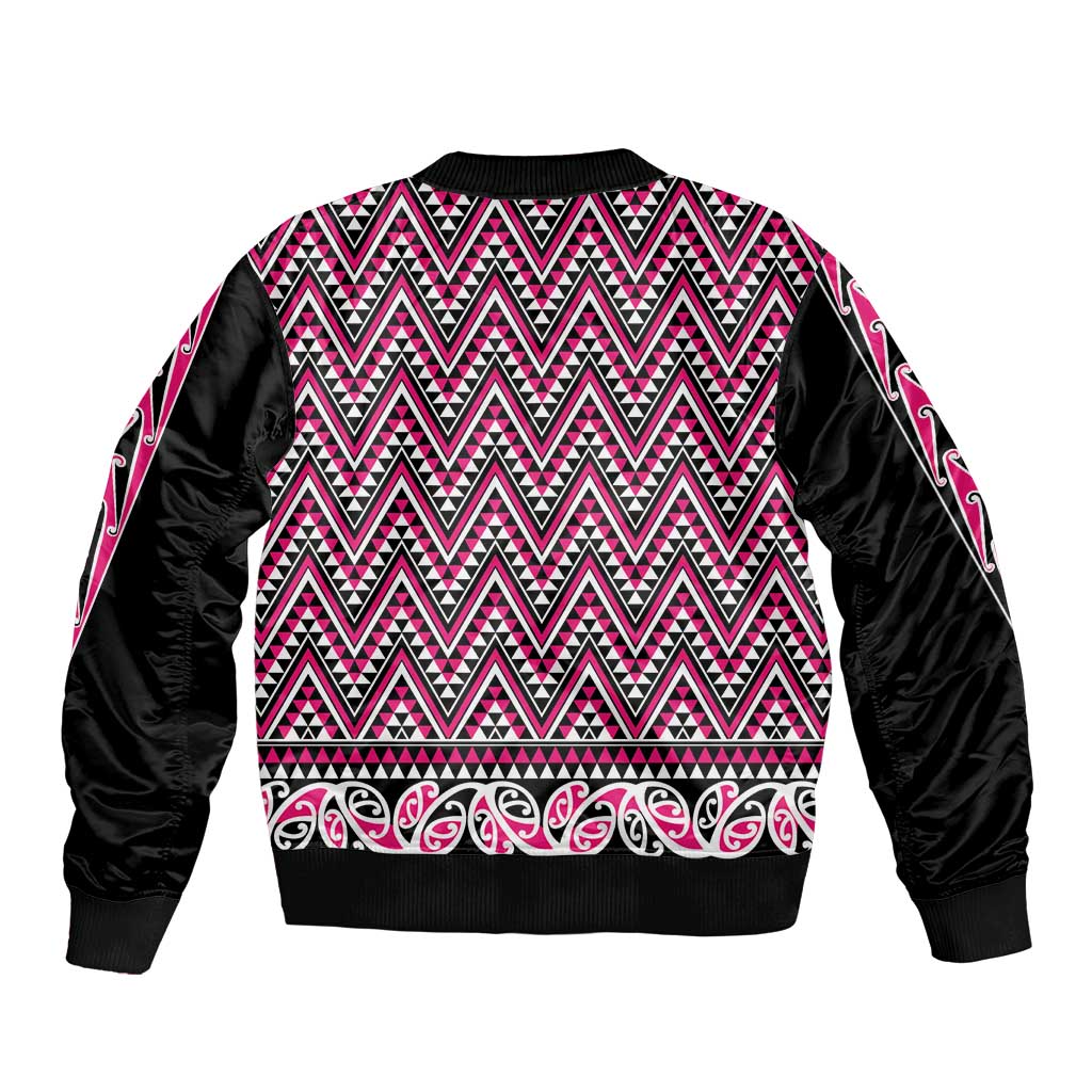 New Zealand Maori Niho Taniwha Bomber Jacket Mawhero Mangopare and Puhoro Pattern