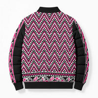 New Zealand Maori Niho Taniwha Bomber Puffer Jacket Mawhero Mangopare and Puhoro Pattern - Polynesian Pride