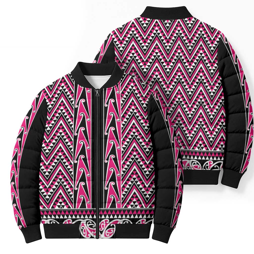 New Zealand Maori Niho Taniwha Bomber Puffer Jacket Mawhero Mangopare and Puhoro Pattern - Polynesian Pride