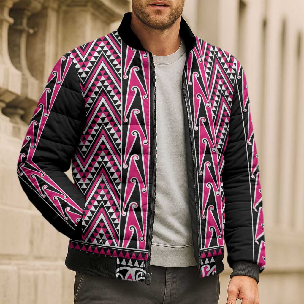 New Zealand Maori Niho Taniwha Bomber Puffer Jacket Mawhero Mangopare and Puhoro Pattern - Polynesian Pride