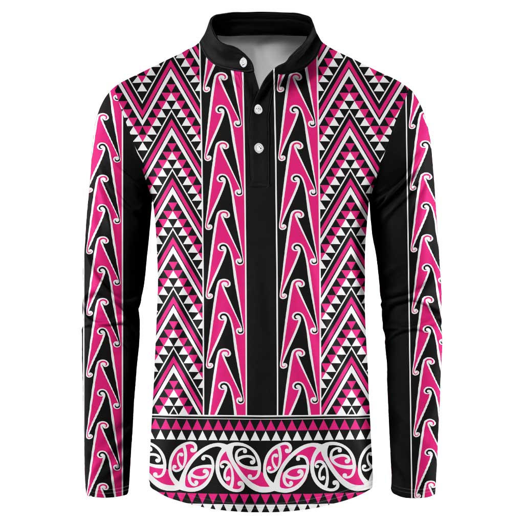 New Zealand Maori Niho Taniwha Button Sweatshirt Mawhero Mangopare and Puhoro Pattern LT9 Pink - Polynesian Pride