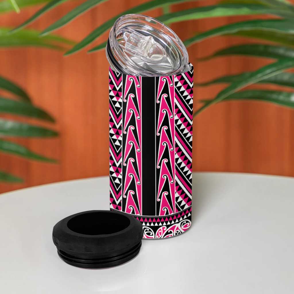 New Zealand Maori Niho Taniwha 4 in 1 Can Cooler Tumbler Mawhero Mangopare and Puhoro Pattern