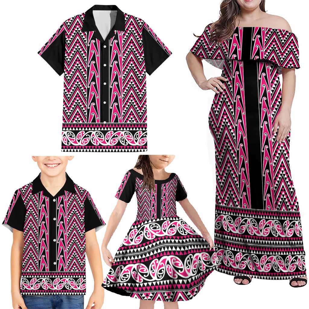New Zealand Maori Niho Taniwha Family Matching Off Shoulder Maxi Dress and Hawaiian Shirt Mawhero Mangopare and Puhoro Pattern LT9 - Polynesian Pride