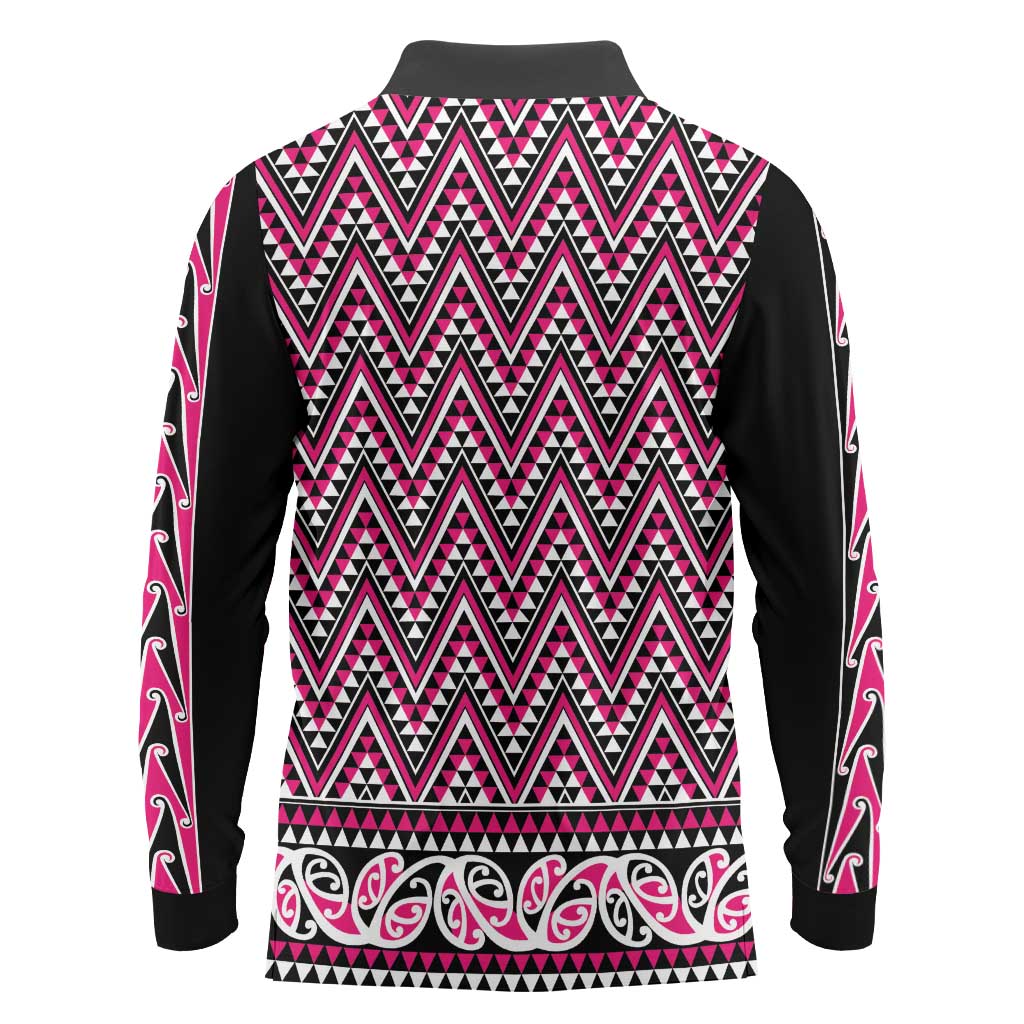 New Zealand Maori Niho Taniwha Long Sleeve Polo Shirt Mawhero Mangopare and Puhoro Pattern