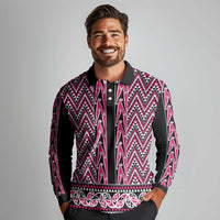 New Zealand Maori Niho Taniwha Long Sleeve Polo Shirt Mawhero Mangopare and Puhoro Pattern