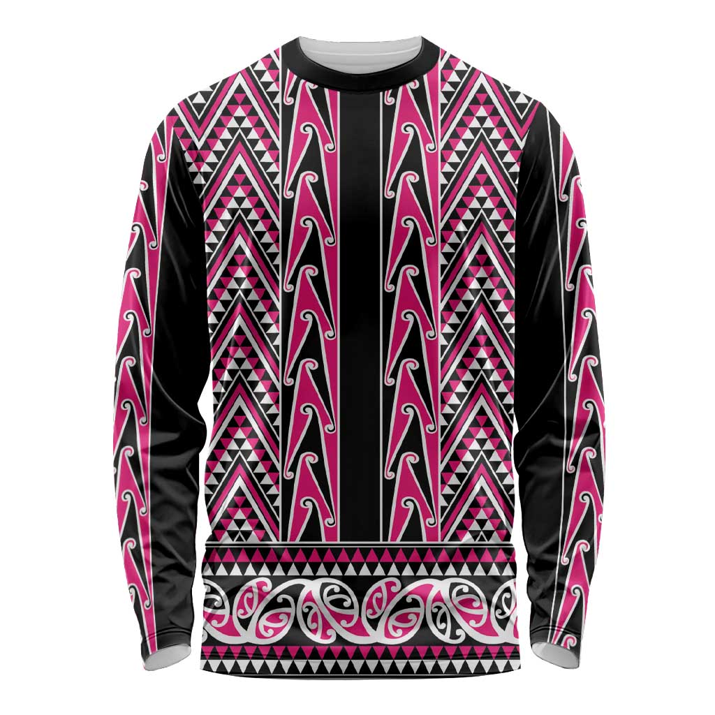 New Zealand Maori Niho Taniwha Long Sleeve Shirt Mawhero Mangopare and Puhoro Pattern LT9 Unisex Pink - Polynesian Pride