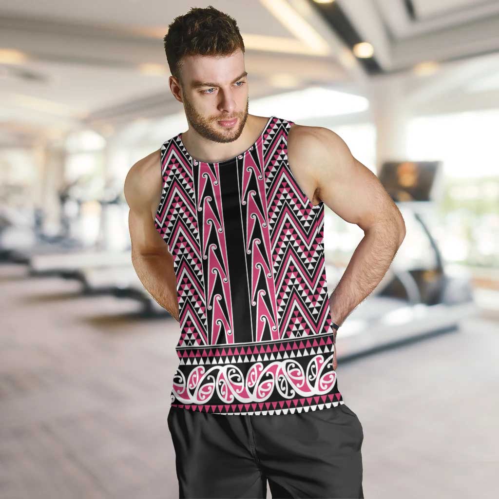 New Zealand Maori Niho Taniwha Men Tank Top Mawhero Mangopare and Puhoro Pattern LT9 Pink - Polynesian Pride