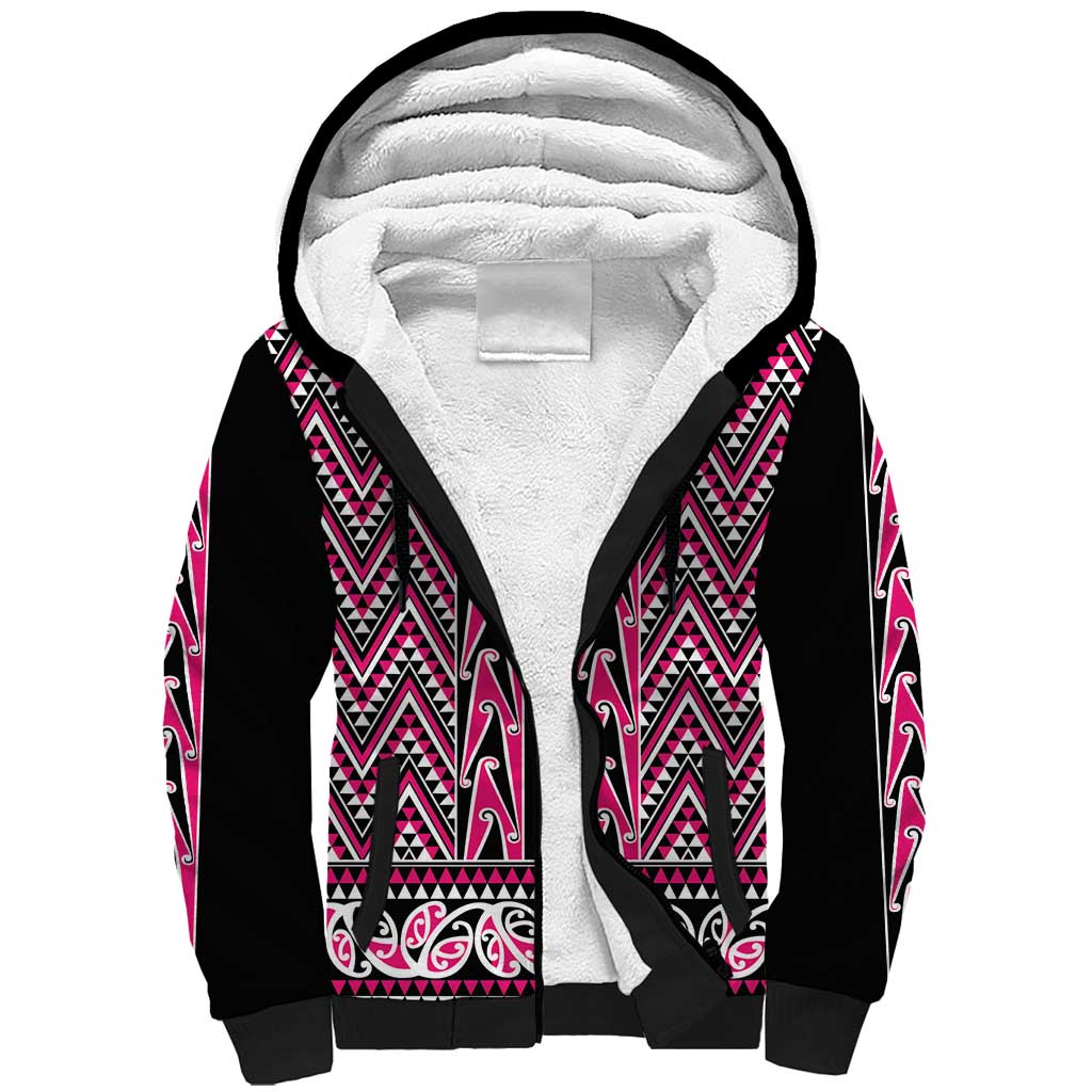 New Zealand Maori Niho Taniwha Sherpa Hoodie Mawhero Mangopare and Puhoro Pattern LT9 Unisex Pink - Polynesian Pride