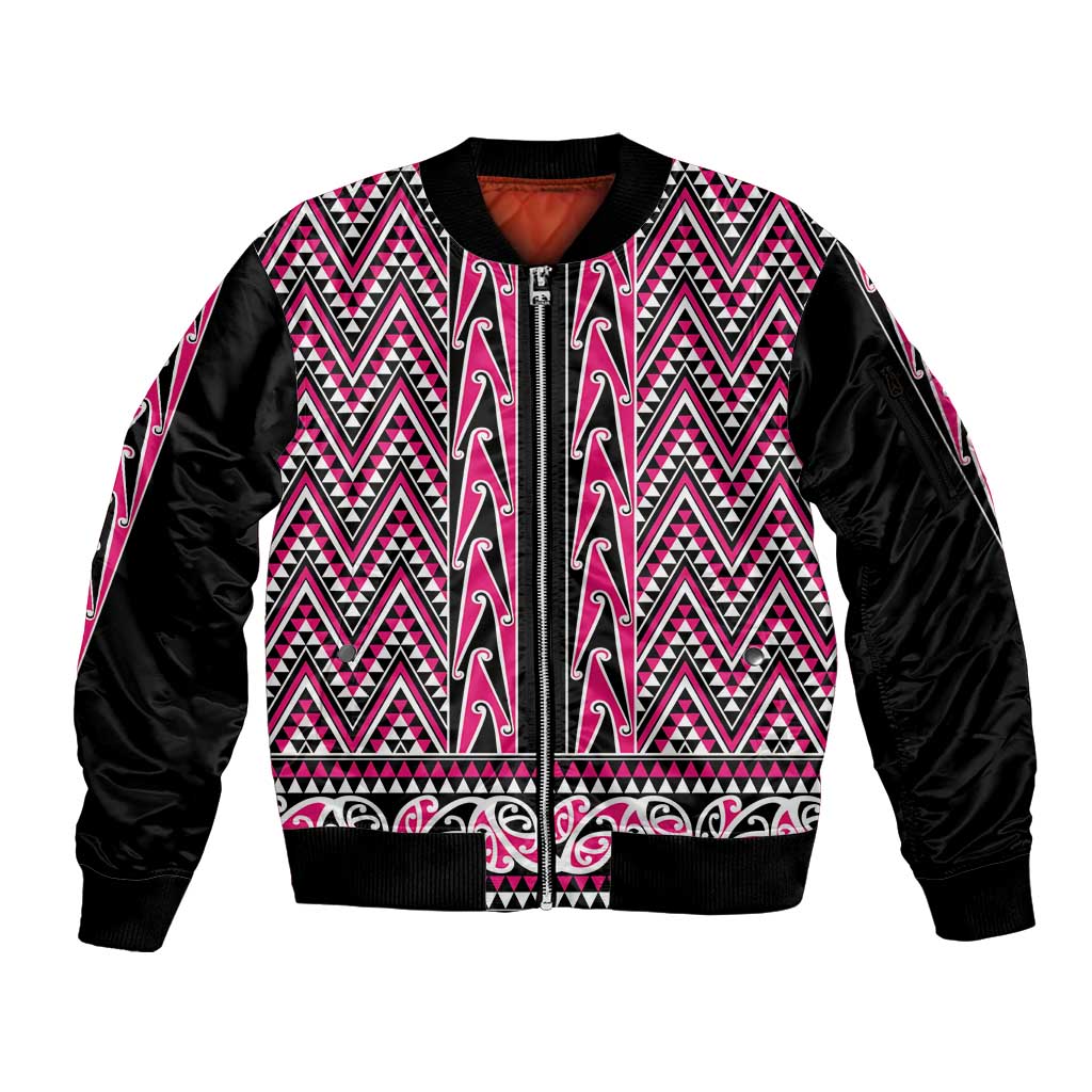 New Zealand Maori Niho Taniwha Sleeve Zip Bomber Jacket Mawhero Mangopare and Puhoro Pattern