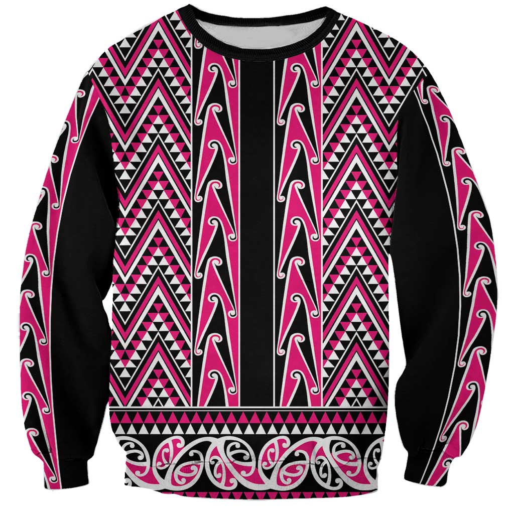 New Zealand Maori Niho Taniwha Sweatshirt Mawhero Mangopare and Puhoro Pattern LT9 Unisex Pink - Polynesian Pride