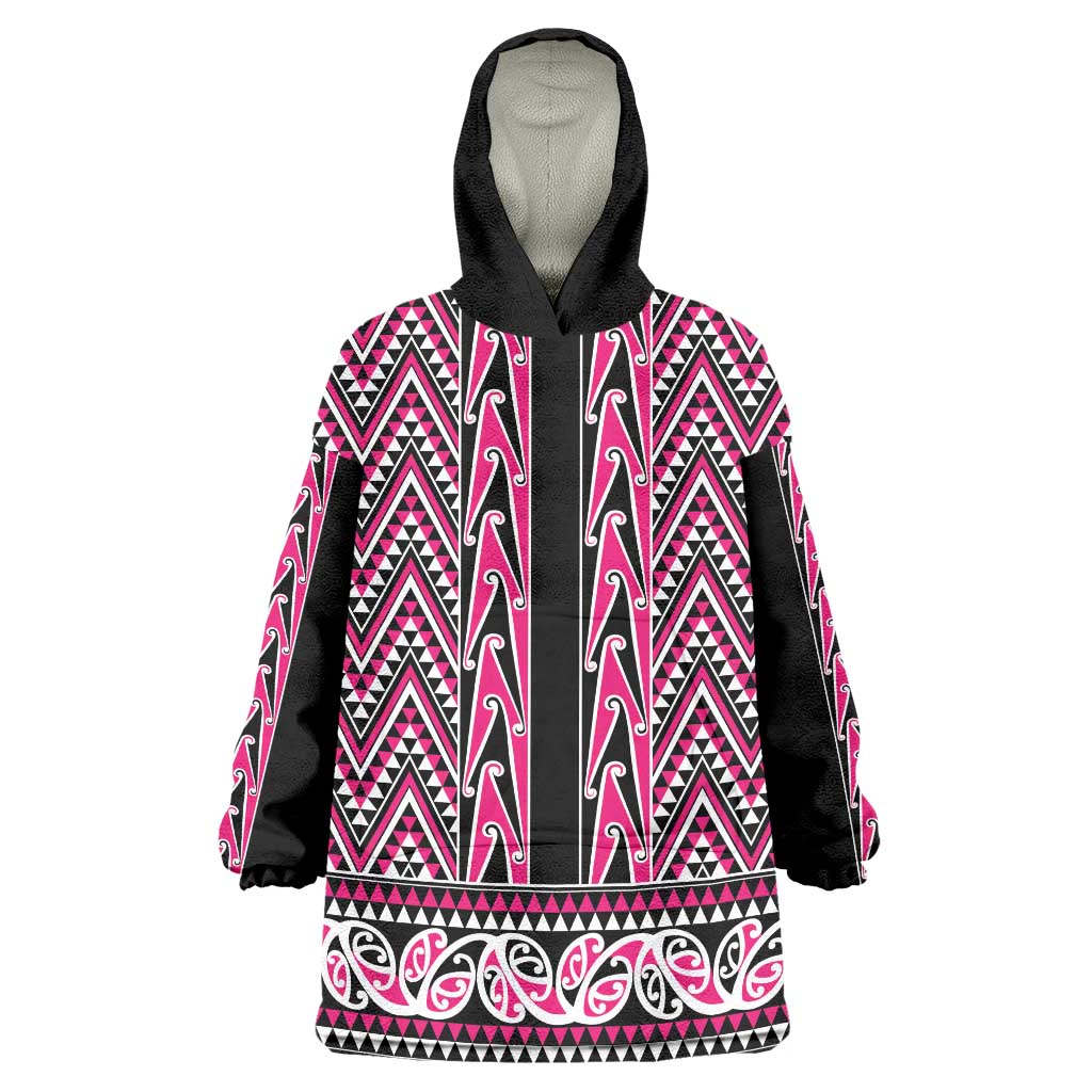 New Zealand Maori Niho Taniwha Wearable Blanket Hoodie Mawhero Mangopare and Puhoro Pattern LT9 One Size Pink - Polynesian Pride