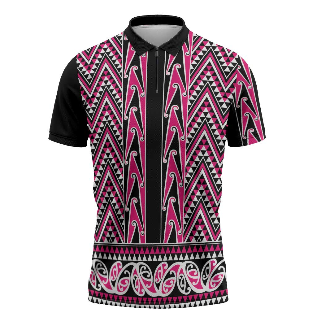 New Zealand Maori Niho Taniwha Zipper Polo Shirt Mawhero Mangopare and Puhoro Pattern - Polynesian Pride