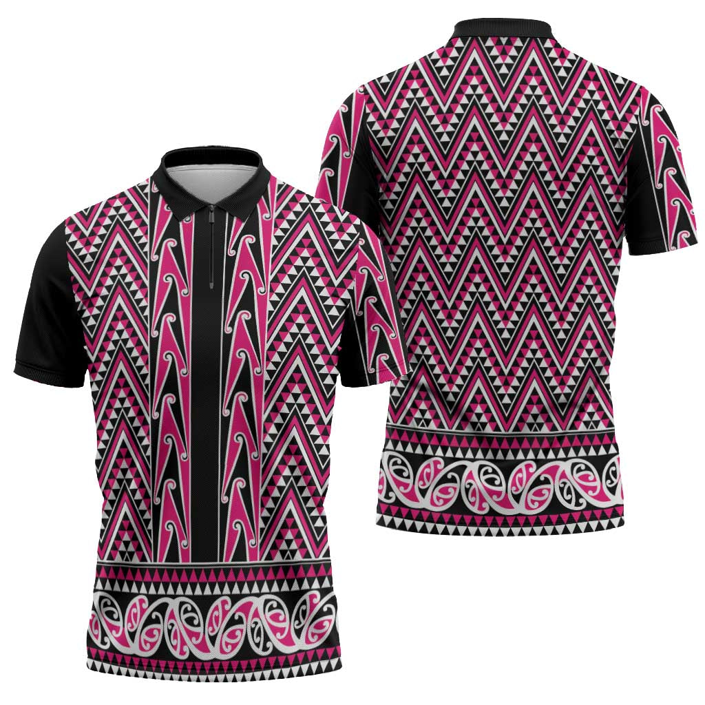 New Zealand Maori Niho Taniwha Zipper Polo Shirt Mawhero Mangopare and Puhoro Pattern - Polynesian Pride