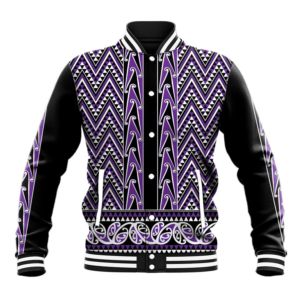 New Zealand Maori Niho Taniwha Baseball Jacket Waiporopo Mangopare and Puhoro Pattern LT9 Unisex Purple - Polynesian Pride