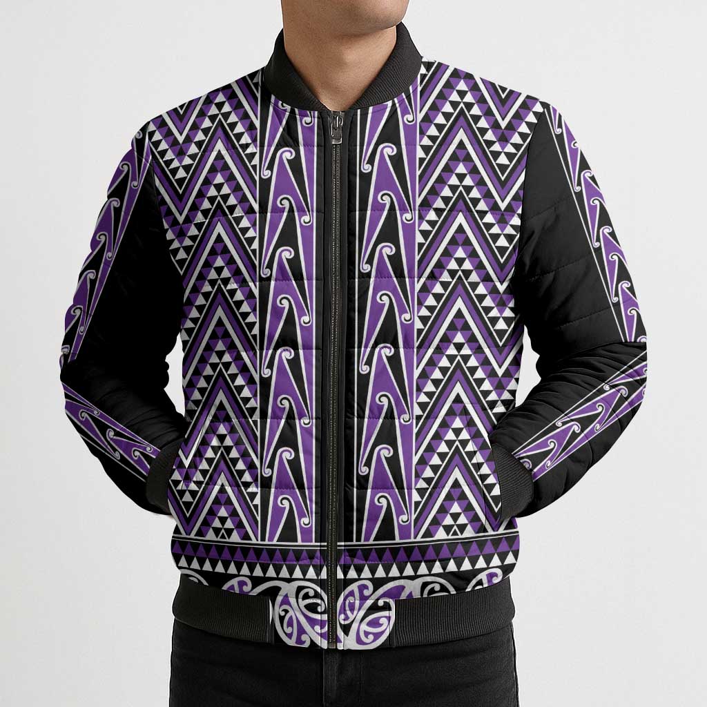 New Zealand Maori Niho Taniwha Bomber Puffer Jacket Waiporopo Mangopare and Puhoro Pattern - Polynesian Pride