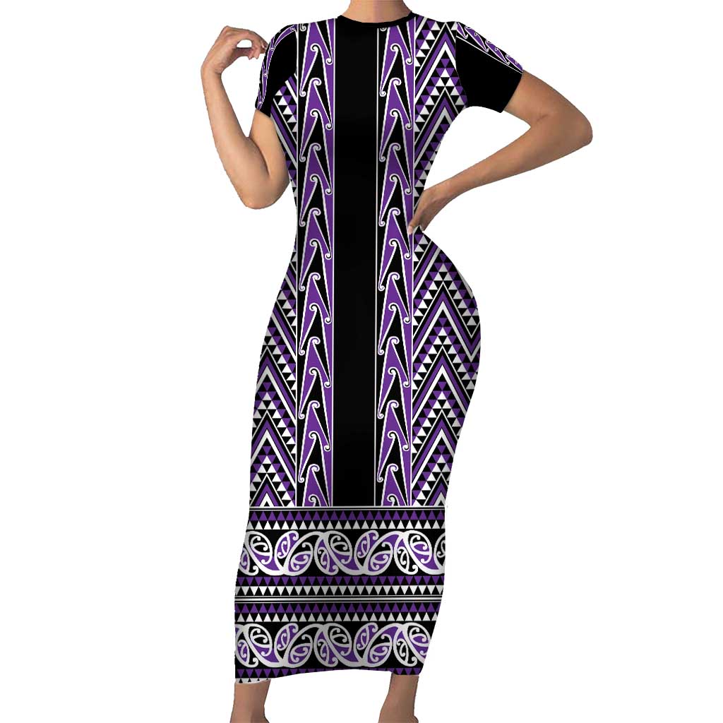 New Zealand Maori Niho Taniwha Family Matching Short Sleeve Bodycon Dress and Hawaiian Shirt Waiporopo Mangopare and Puhoro Pattern