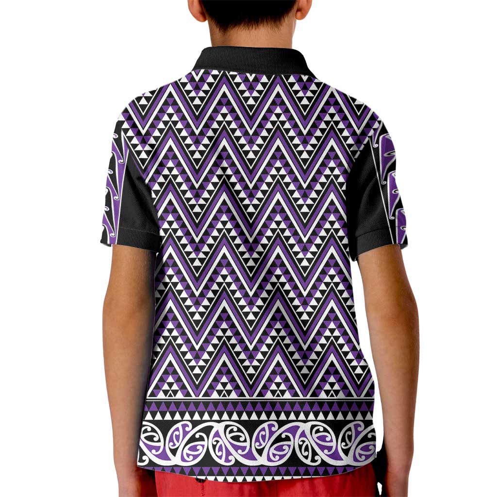 New Zealand Maori Niho Taniwha Kid Polo Shirt Waiporopo Mangopare and Puhoro Pattern
