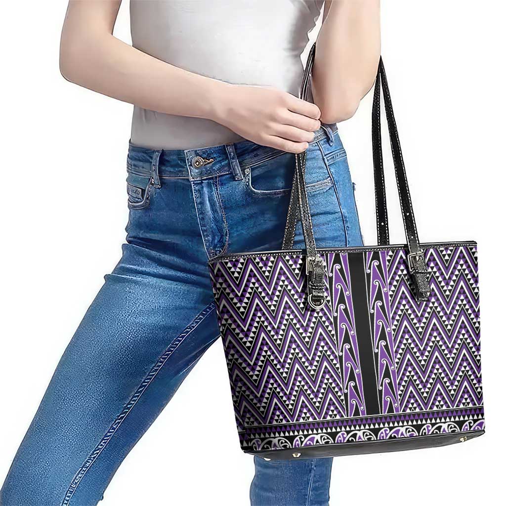 New Zealand Maori Niho Taniwha Leather Tote Bag Waiporopo Mangopare and Puhoro Pattern LT9 - Polynesian Pride