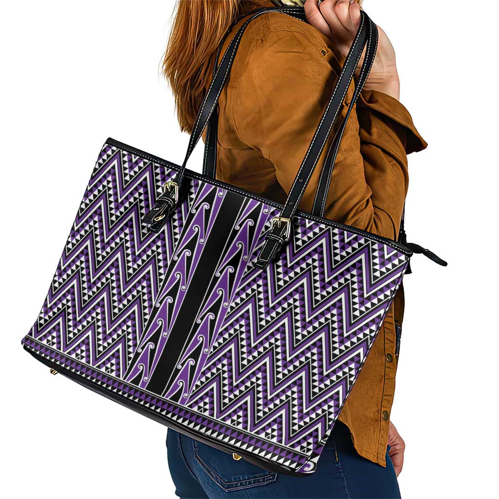 New Zealand Maori Niho Taniwha Leather Tote Bag Waiporopo Mangopare and Puhoro Pattern LT9 - Polynesian Pride