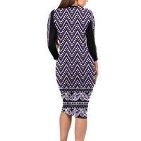 New Zealand Maori Niho Taniwha Long Sleeve Bodycon Dress Waiporopo Mangopare and Puhoro Pattern