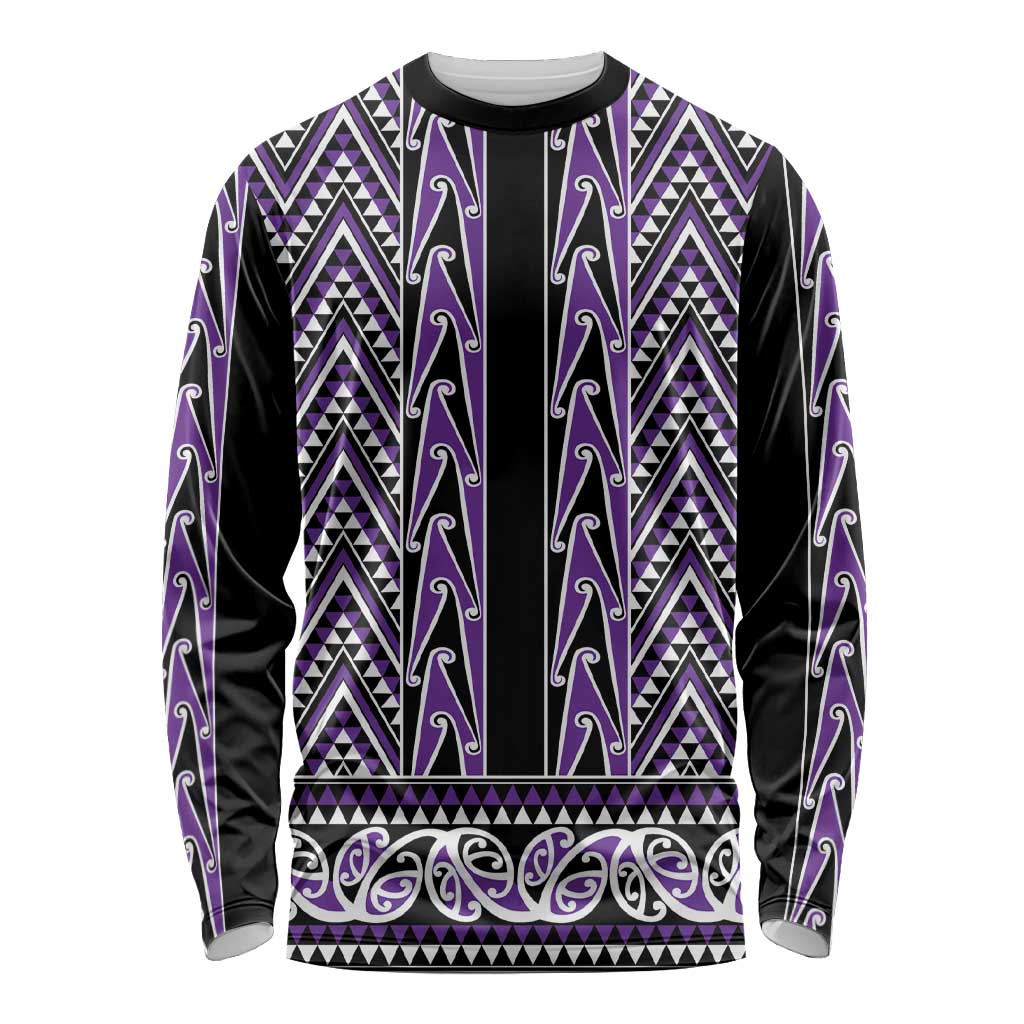 New Zealand Maori Niho Taniwha Long Sleeve Shirt Waiporopo Mangopare and Puhoro Pattern LT9 Unisex Purple - Polynesian Pride