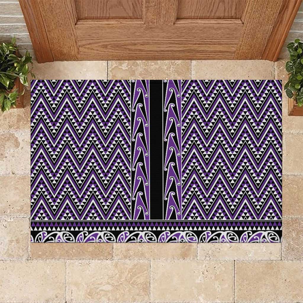 New Zealand Maori Niho Taniwha Rubber Doormat Waiporopo Mangopare and Puhoro Pattern LT9 Purple - Polynesian Pride