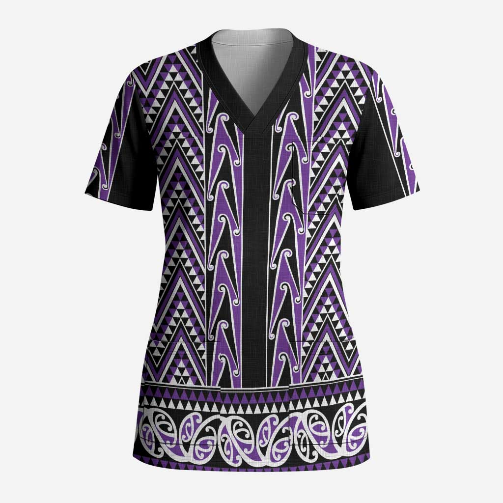 New Zealand Maori Niho Taniwha Scrub Top Waiporopo Mangopare and Puhoro Pattern - Polynesian Pride