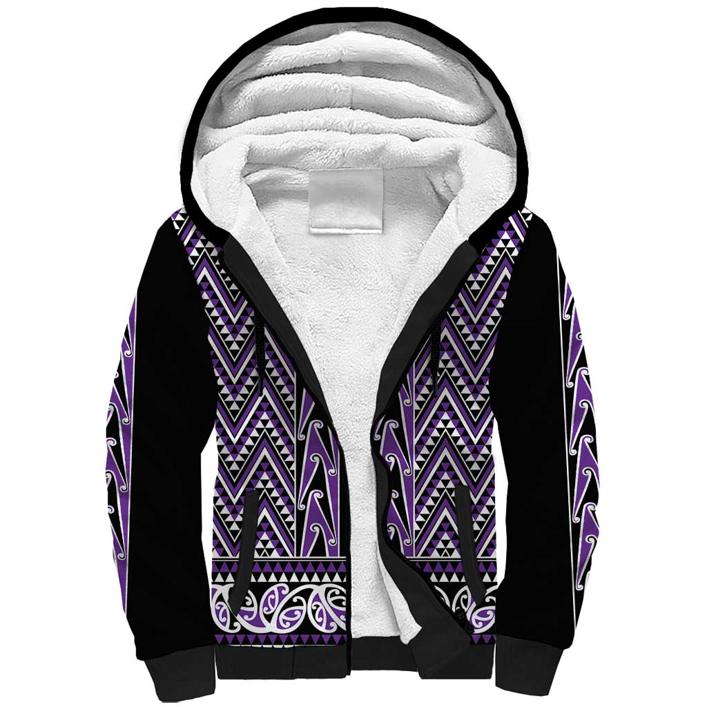 New Zealand Maori Niho Taniwha Sherpa Hoodie Waiporopo Mangopare and Puhoro Pattern LT9 Unisex Purple - Polynesian Pride