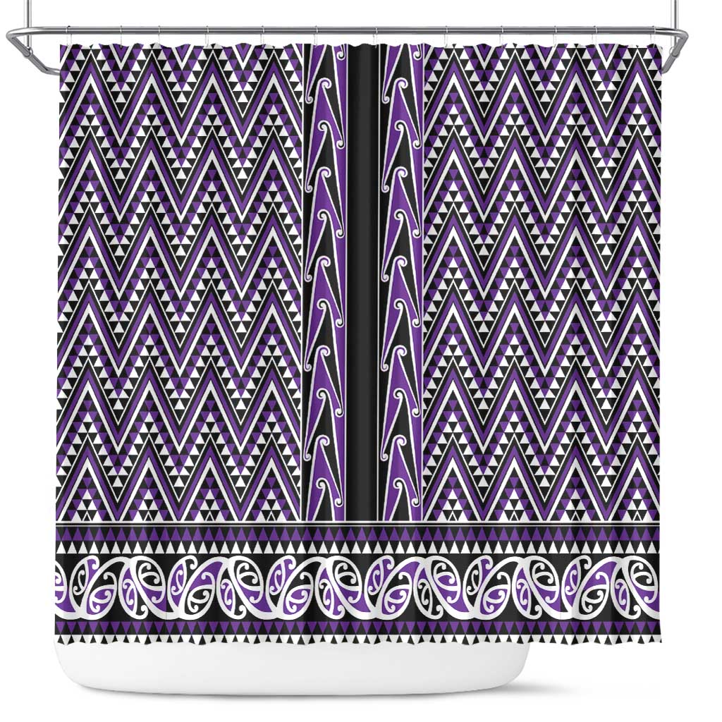 New Zealand Maori Niho Taniwha Shower Curtain Waiporopo Mangopare and Puhoro Pattern
