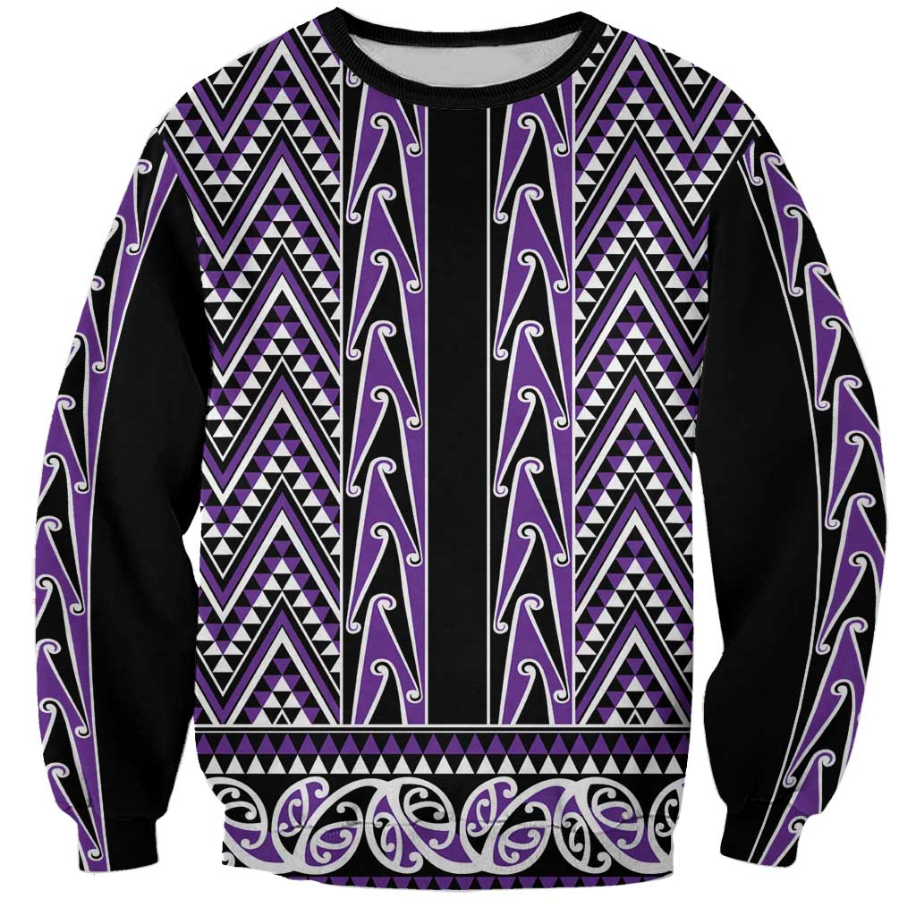 New Zealand Maori Niho Taniwha Sweatshirt Waiporopo Mangopare and Puhoro Pattern LT9 Unisex Purple - Polynesian Pride