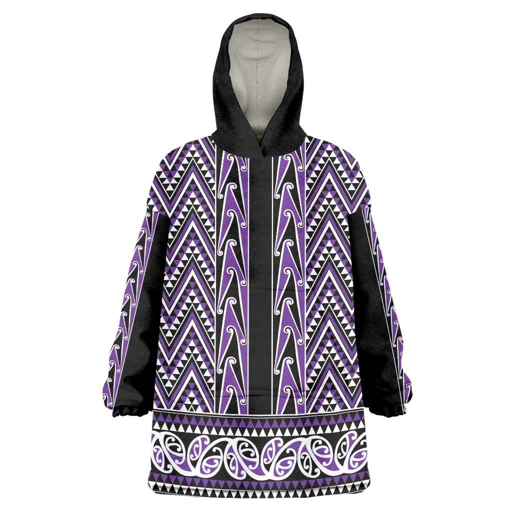 New Zealand Maori Niho Taniwha Wearable Blanket Hoodie Waiporopo Mangopare and Puhoro Pattern LT9 One Size Purple - Polynesian Pride
