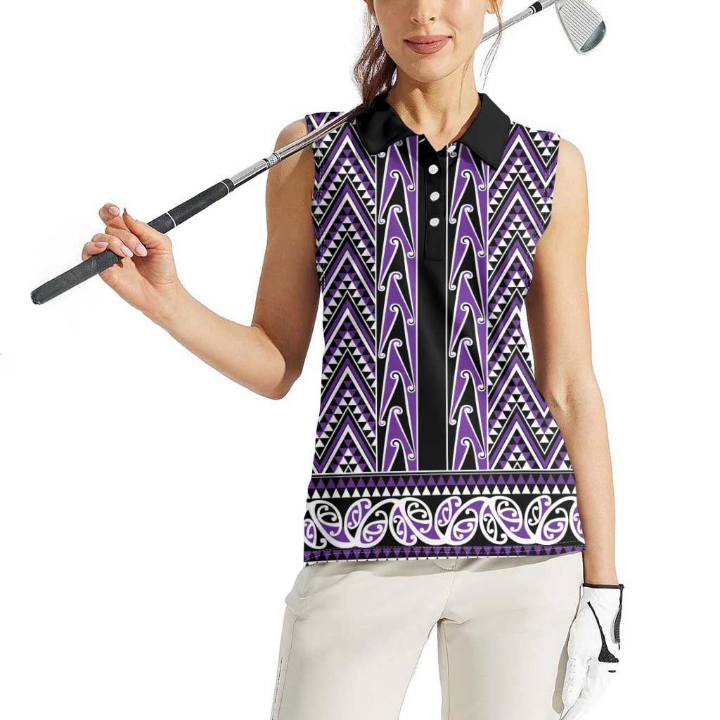 New Zealand Maori Niho Taniwha Women Sleeveless Polo Shirt Waiporopo Mangopare and Puhoro Pattern