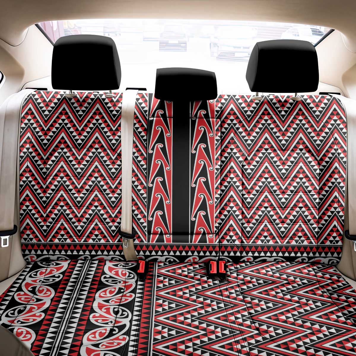 New Zealand Maori Niho Taniwha Back Car Seat Cover Whero Mangopare and Puhoro Pattern