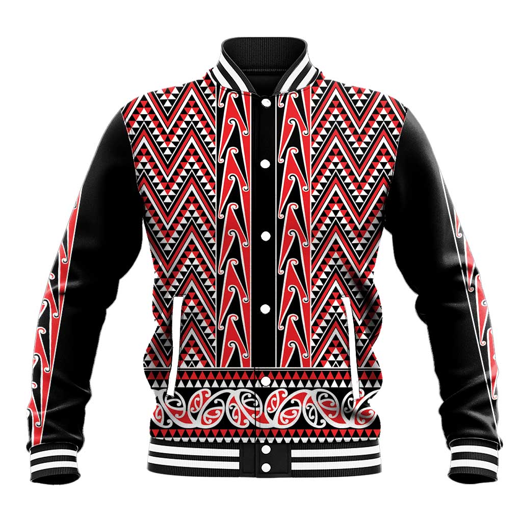 New Zealand Maori Niho Taniwha Baseball Jacket Whero Mangopare and Puhoro Pattern LT9 Unisex Red - Polynesian Pride