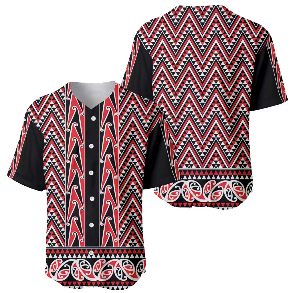 New Zealand Maori Niho Taniwha Baseball Jersey Whero Mangopare and Puhoro Pattern