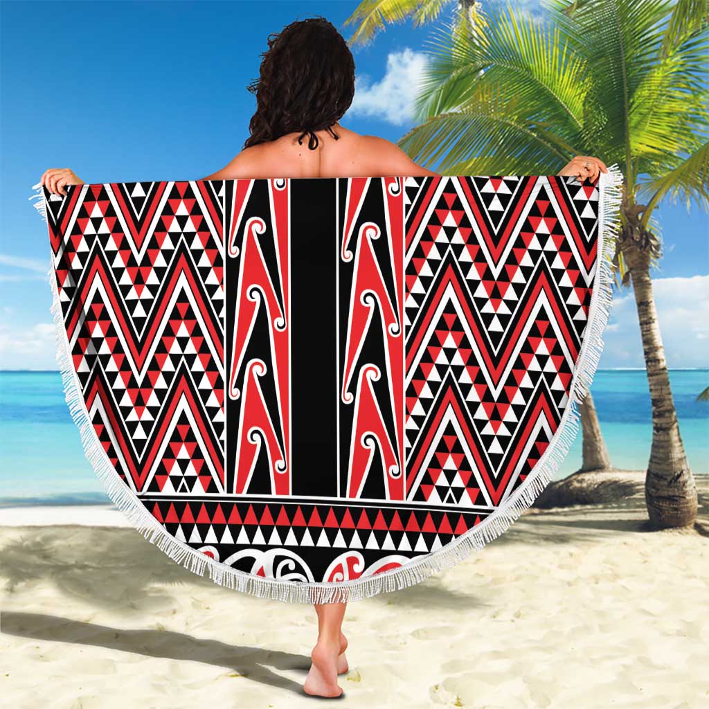 New Zealand Maori Niho Taniwha Beach Blanket Whero Mangopare and Puhoro Pattern