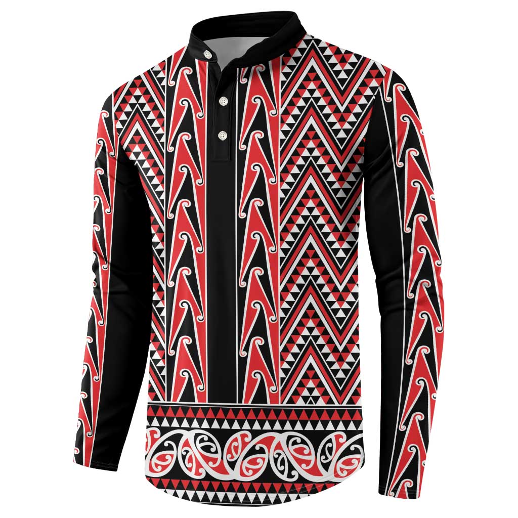 New Zealand Maori Niho Taniwha Button Sweatshirt Whero Mangopare and Puhoro Pattern LT9 - Polynesian Pride