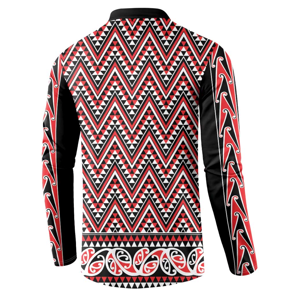 New Zealand Maori Niho Taniwha Button Sweatshirt Whero Mangopare and Puhoro Pattern LT9 - Polynesian Pride