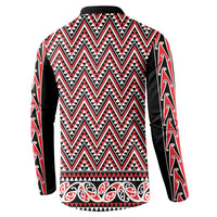 New Zealand Maori Niho Taniwha Button Sweatshirt Whero Mangopare and Puhoro Pattern LT9 - Polynesian Pride