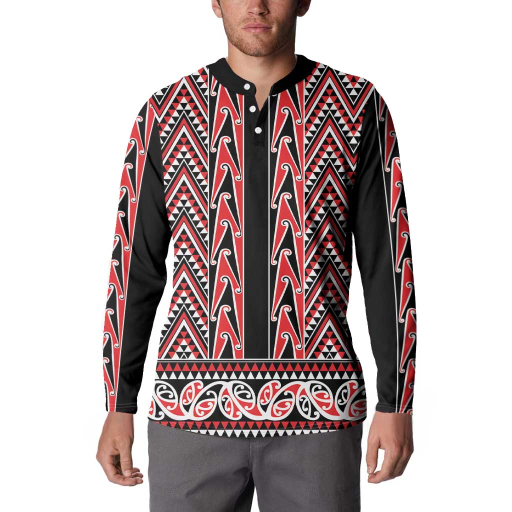 New Zealand Maori Niho Taniwha Button Sweatshirt Whero Mangopare and Puhoro Pattern LT9 - Polynesian Pride