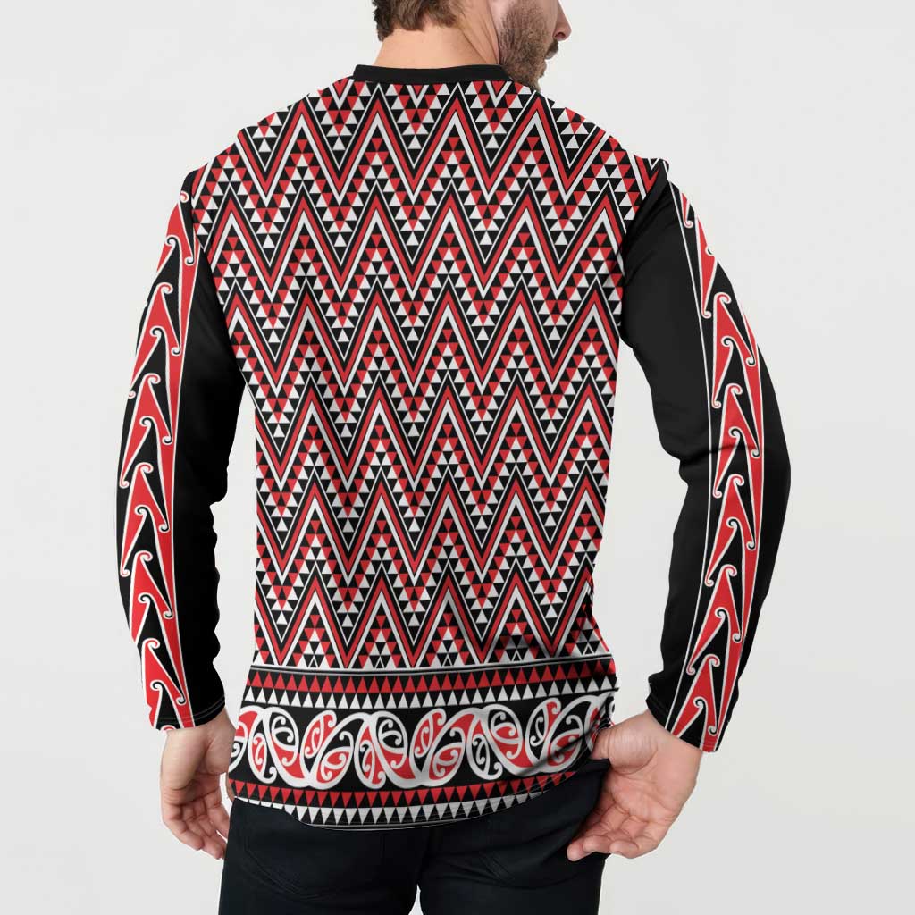 New Zealand Maori Niho Taniwha Button Sweatshirt Whero Mangopare and Puhoro Pattern LT9 - Polynesian Pride